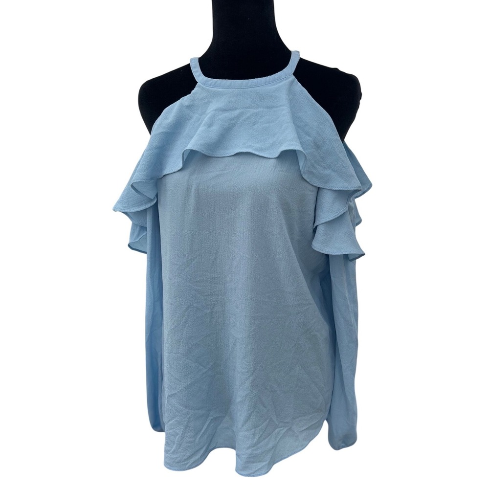 Michael Michael Kors Light Blue Ruffle Cold Shoulder Blouse Top Large